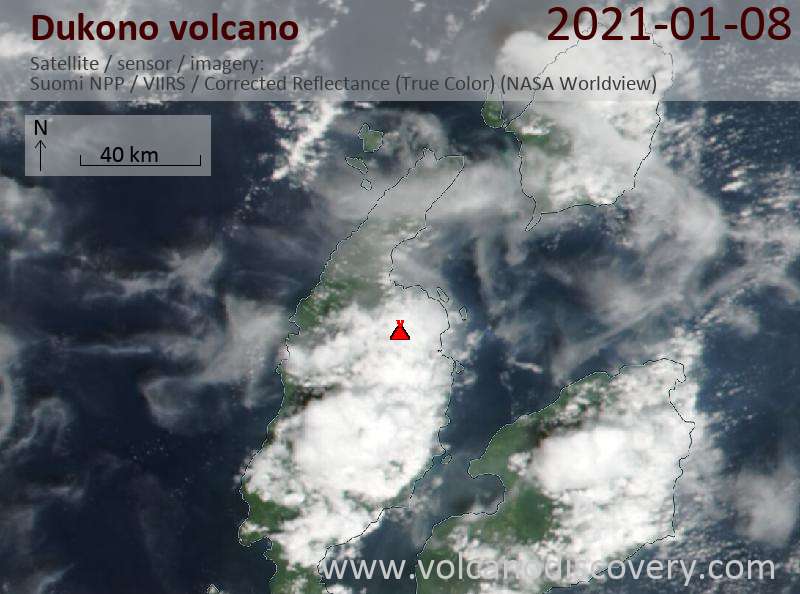 Satellite image of Dukono volcano on  8 Jan 2021