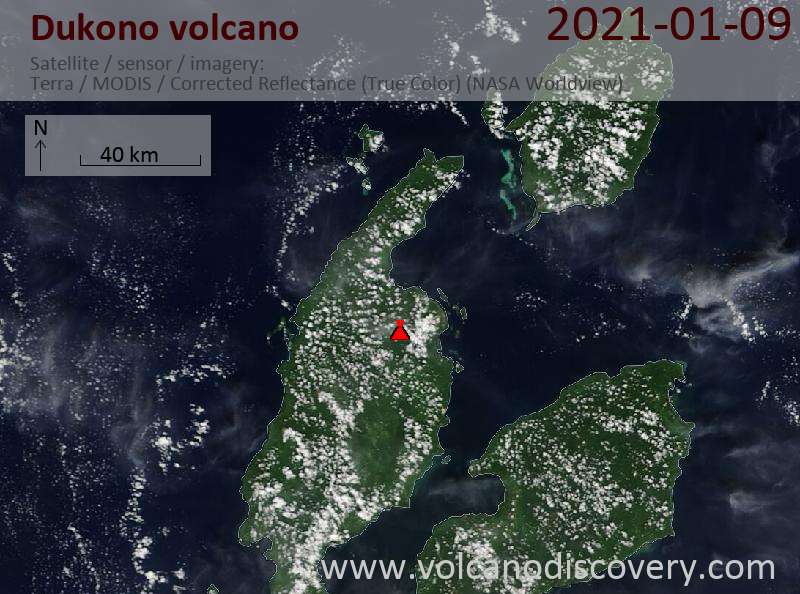 Satellite image of Dukono volcano on  9 Jan 2021