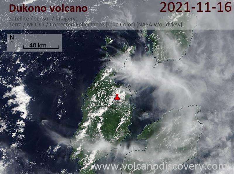 Satellite image of Dukono volcano on 16 Nov 2021