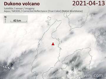 Satellite image of Dukono volcano on 14 Apr 2021
