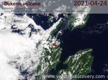 Satellite image of Dukono volcano on 25 Apr 2021