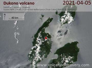 Satellite image of Dukono volcano on 5 Apr 2021