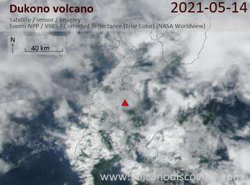 Satellite image of Dukono volcano on 14 May 2021
