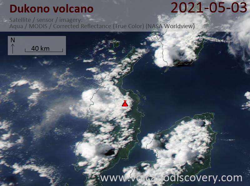 Satellite image of Dukono volcano on  3 May 2021