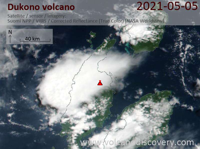 Satellite image of Dukono volcano on  6 May 2021