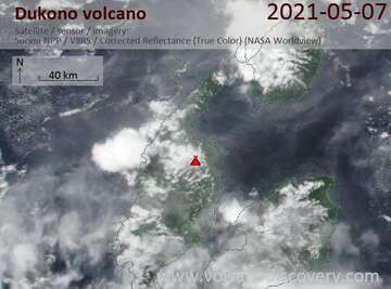 Satellite image of Dukono volcano on  7 May 2021