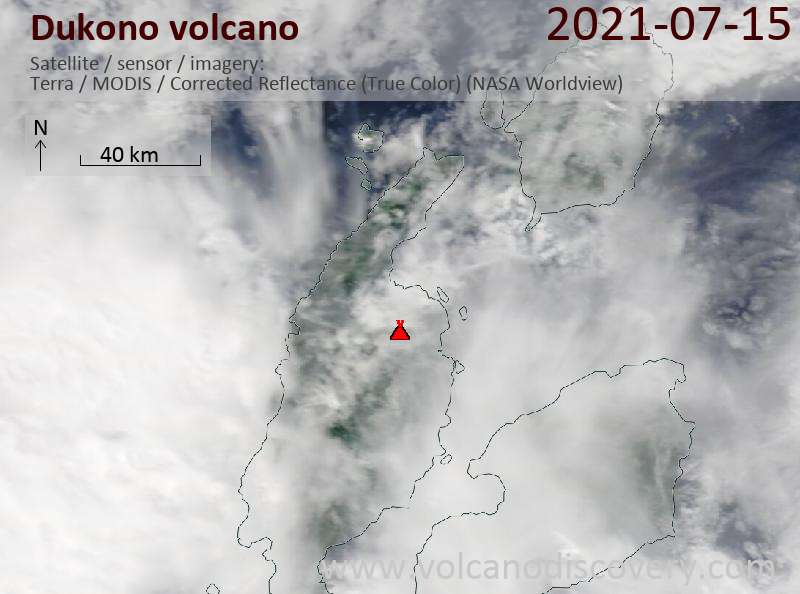 Satellitenbild des Dukono Vulkans am 15 Jul 2021