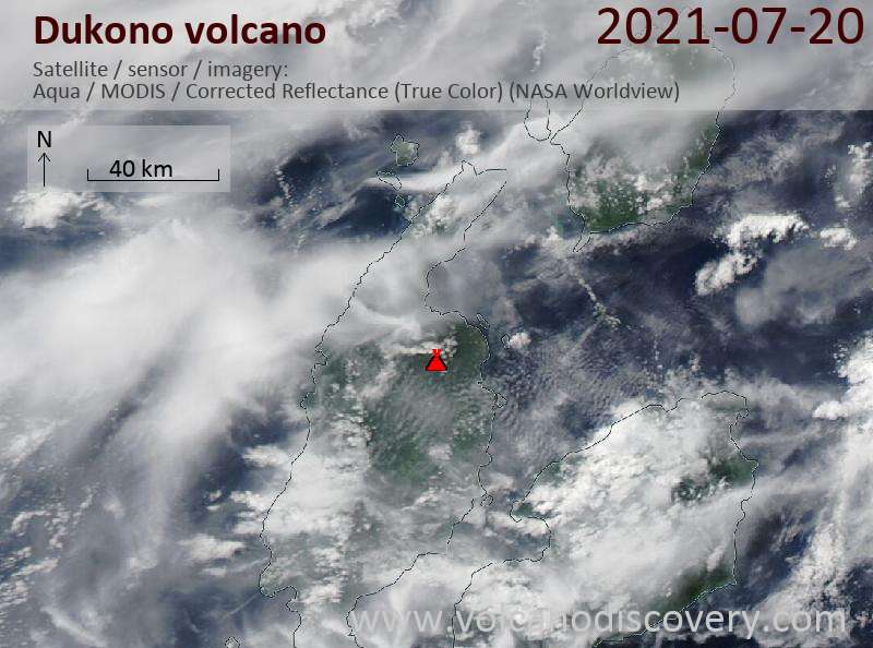 Satellitenbild des Dukono Vulkans am 20 Jul 2021