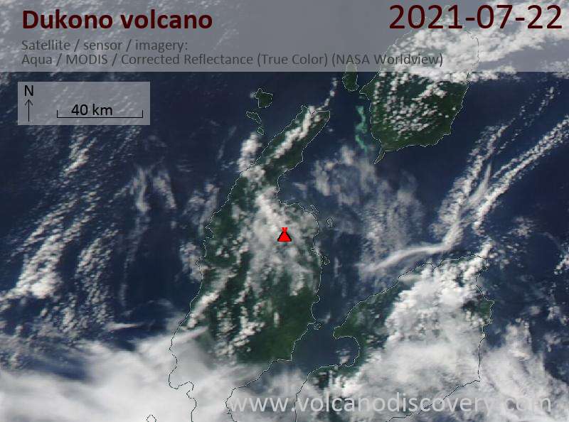 Satellite image of Dukono volcano on 22 Jul 2021