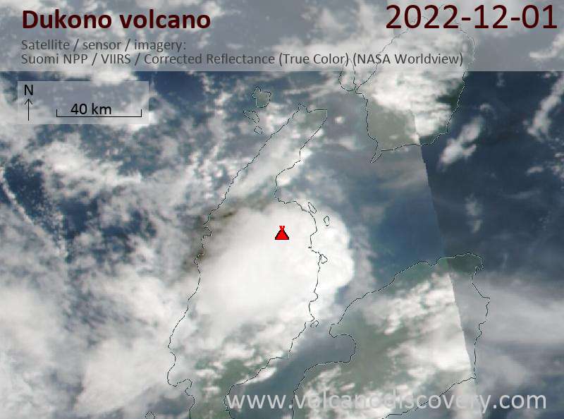Satellite image of Dukono volcano on  1 Dec 2022