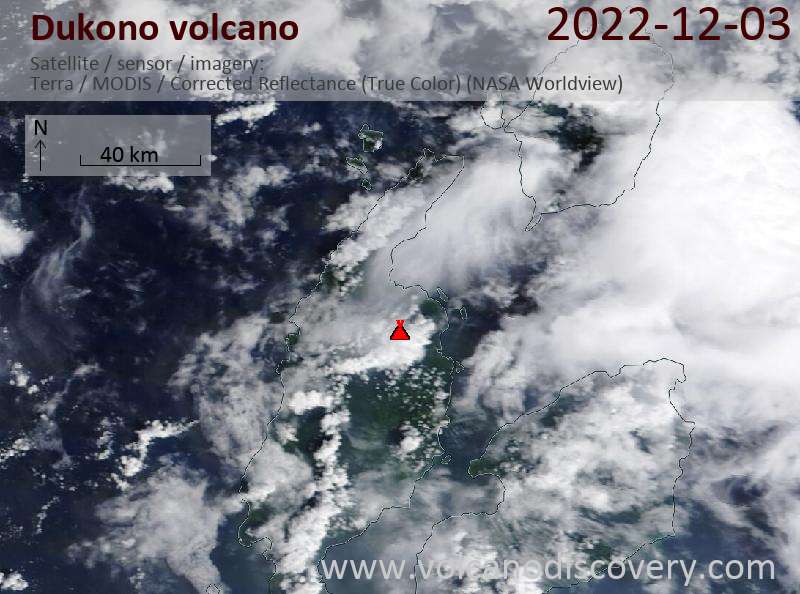 Satellite image of Dukono volcano on  3 Dec 2022