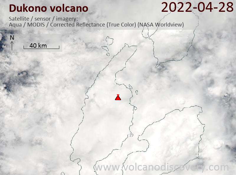 Satellite image of Dukono volcano on 28 Apr 2022