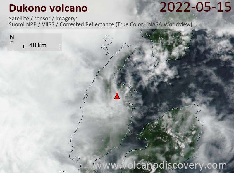 Satellite image of Dukono volcano on 15 May 2022