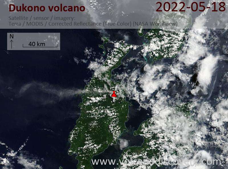 Satellite image of Dukono volcano on 18 May 2022