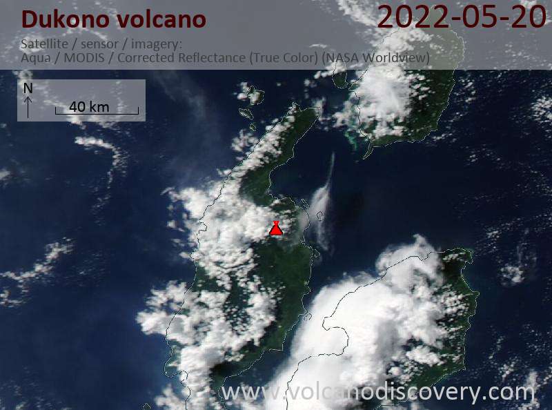 Satellite image of Dukono volcano on 21 May 2022