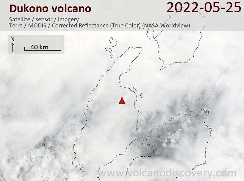 Satellite image of Dukono volcano on 25 May 2022