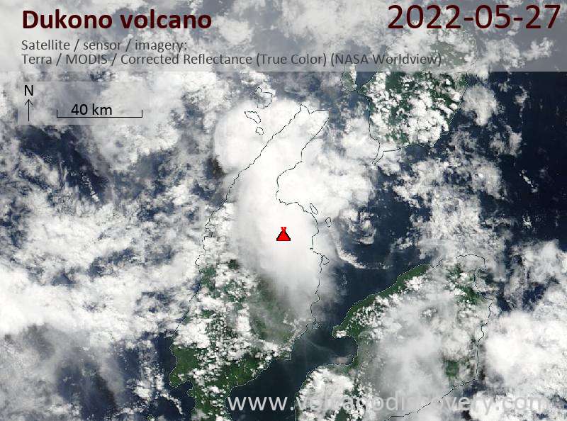 Satellite image of Dukono volcano on 27 May 2022