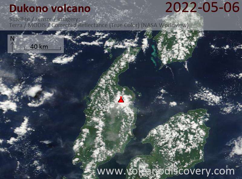 Satellite image of Dukono volcano on  6 May 2022