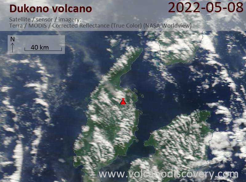 Satellite image of Dukono volcano on  8 May 2022