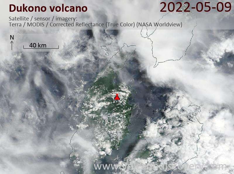 Satellite image of Dukono volcano on  9 May 2022
