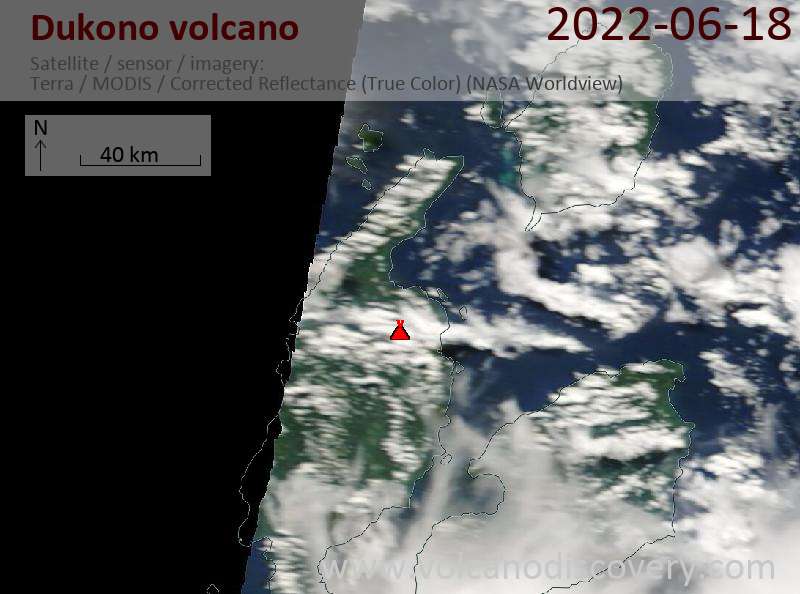 Satellite image of Dukono volcano on 18 Jun 2022
