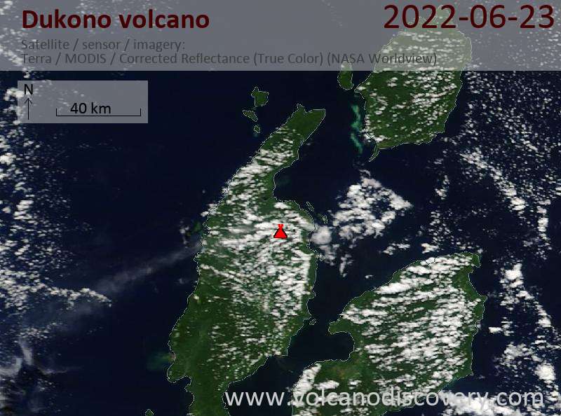 Satellite image of Dukono volcano on 23 Jun 2022