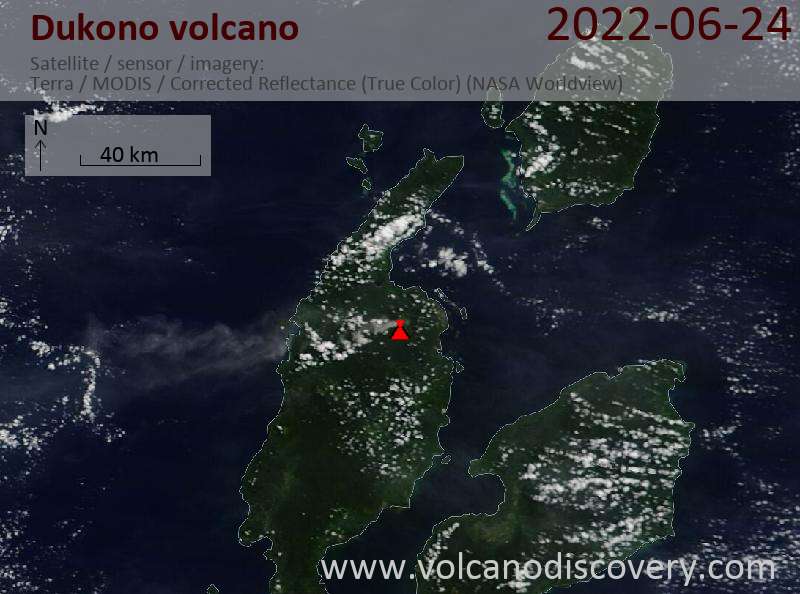 Satellite image of Dukono volcano on 24 Jun 2022