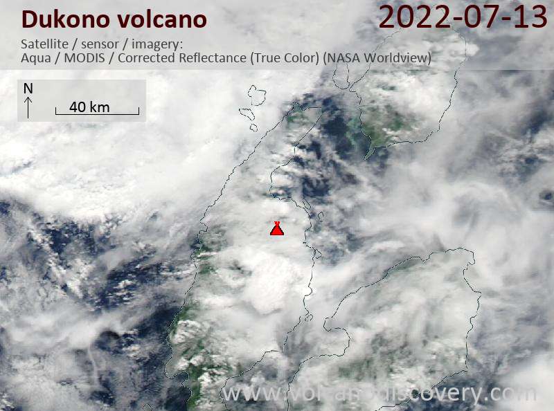 Satellite image of Dukono volcano on 13 Jul 2022