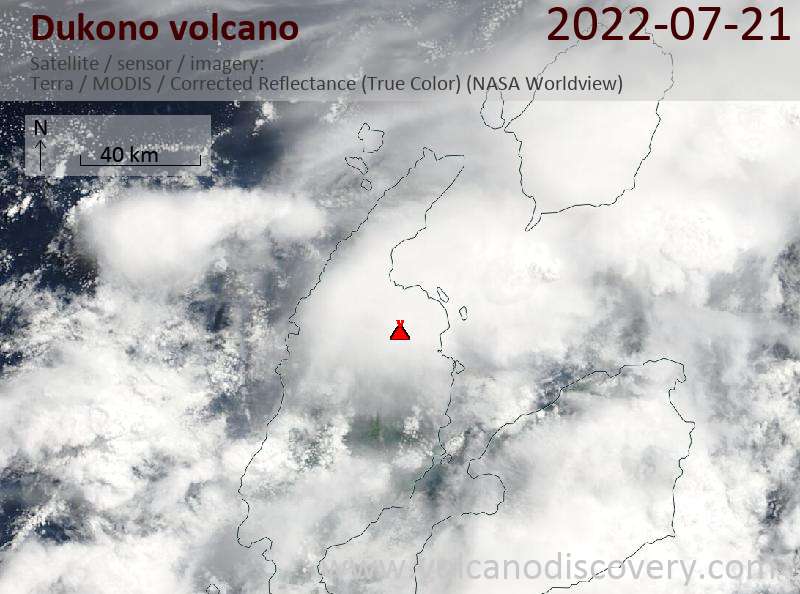 Satellite image of Dukono volcano on 21 Jul 2022