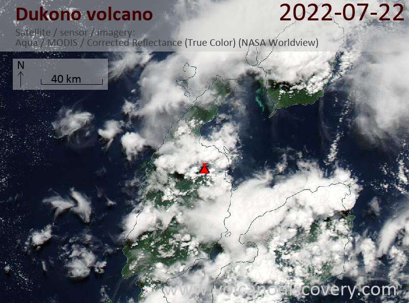 Satellite image of Dukono volcano on 22 Jul 2022