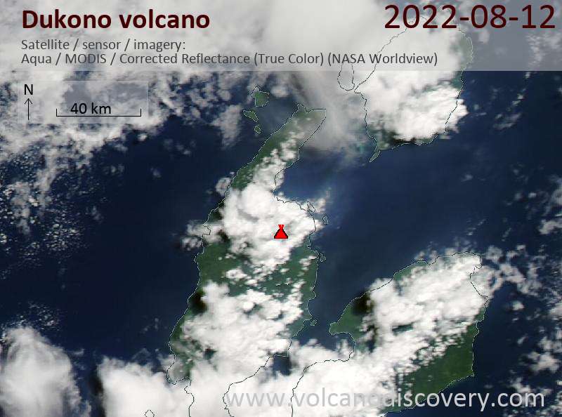Спутниковое изображение вулкана Dukono 13 Aug 2022