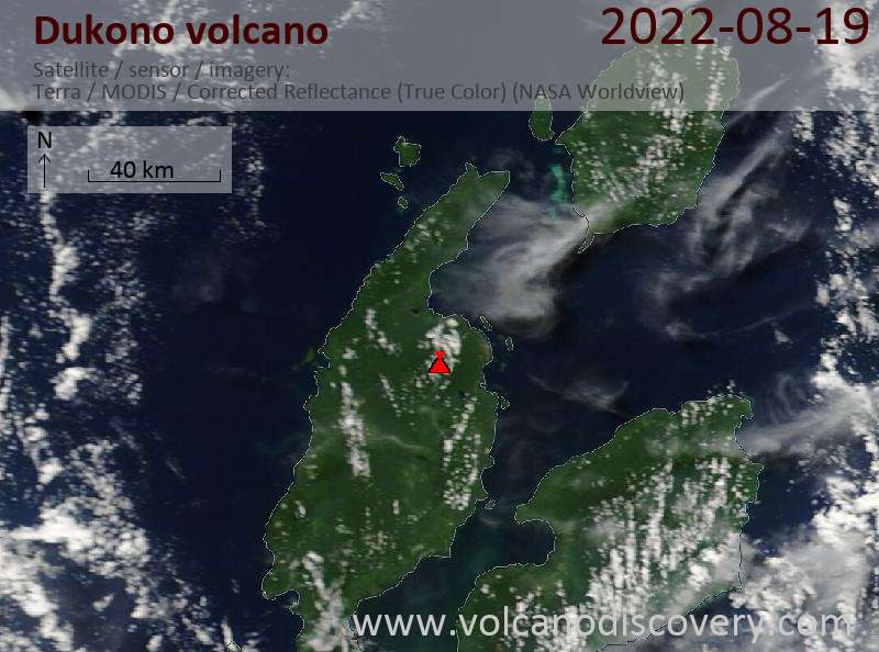 Satellite image of Dukono volcano on 19 Aug 2022