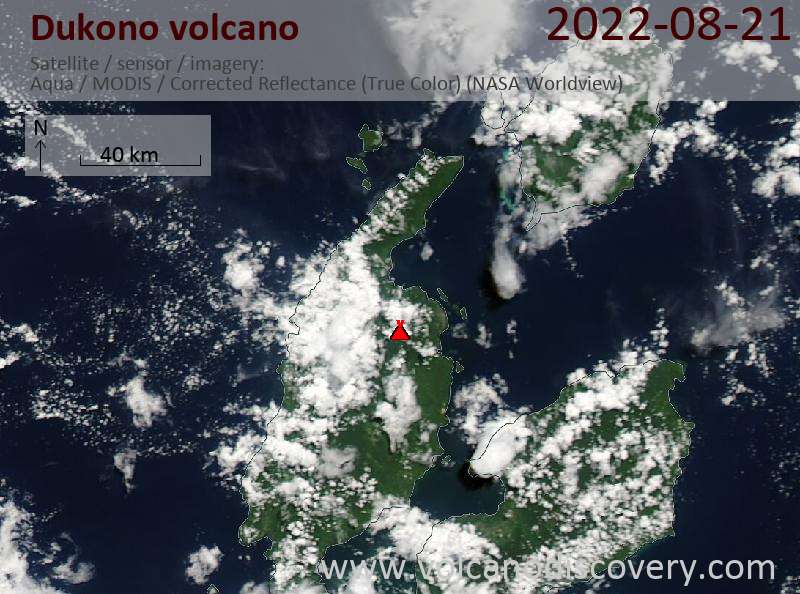Satellite image of Dukono volcano on 21 Aug 2022