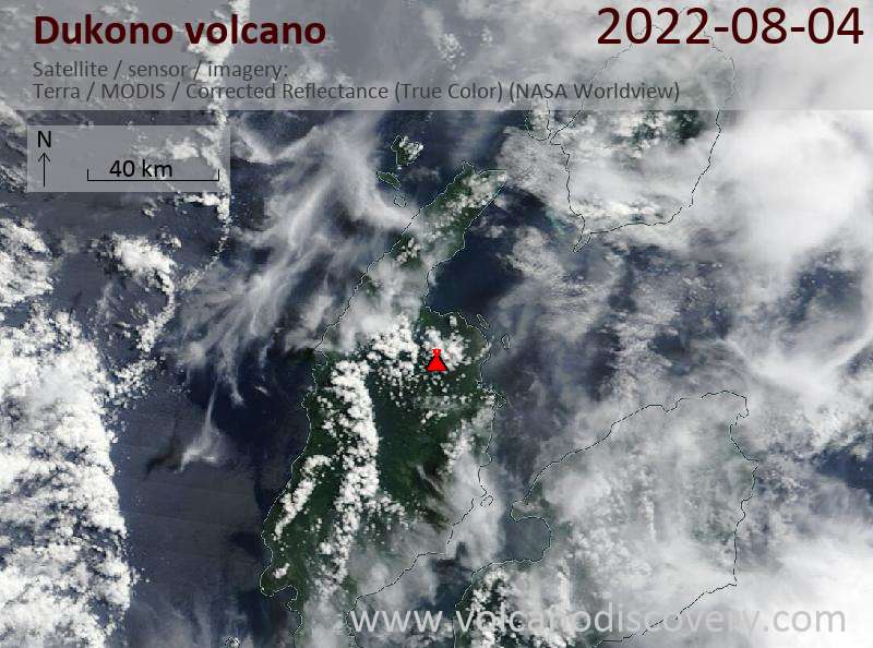 Satellite image of Dukono volcano on  4 Aug 2022