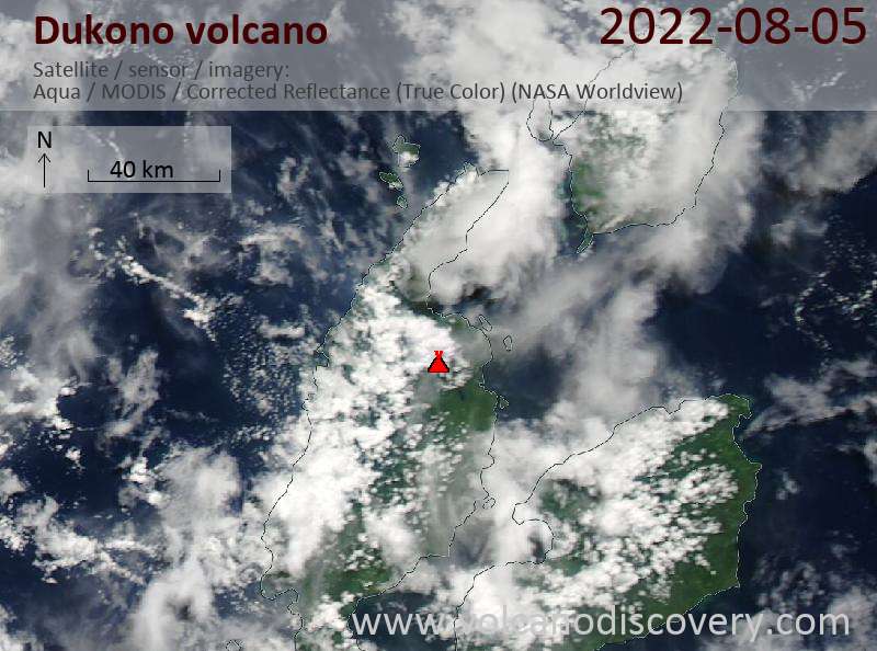 Satellite image of Dukono volcano on  5 Aug 2022