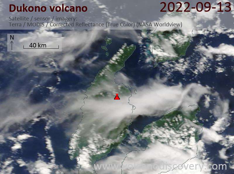 Satellite image of Dukono volcano on 13 Sep 2022