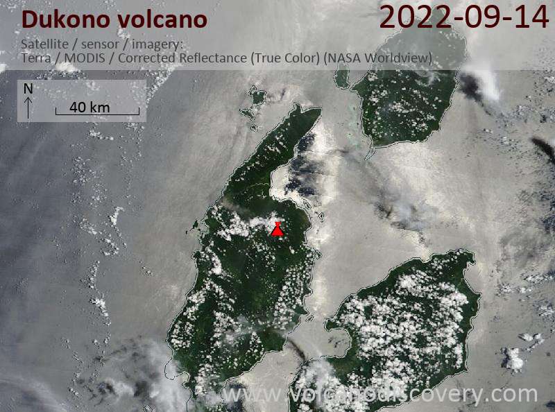 Satellite image of Dukono volcano on 14 Sep 2022