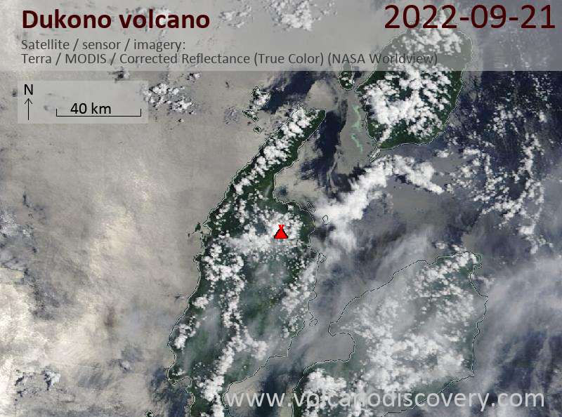 Satellitenbild des Dukono Vulkans am 21 Sep 2022
