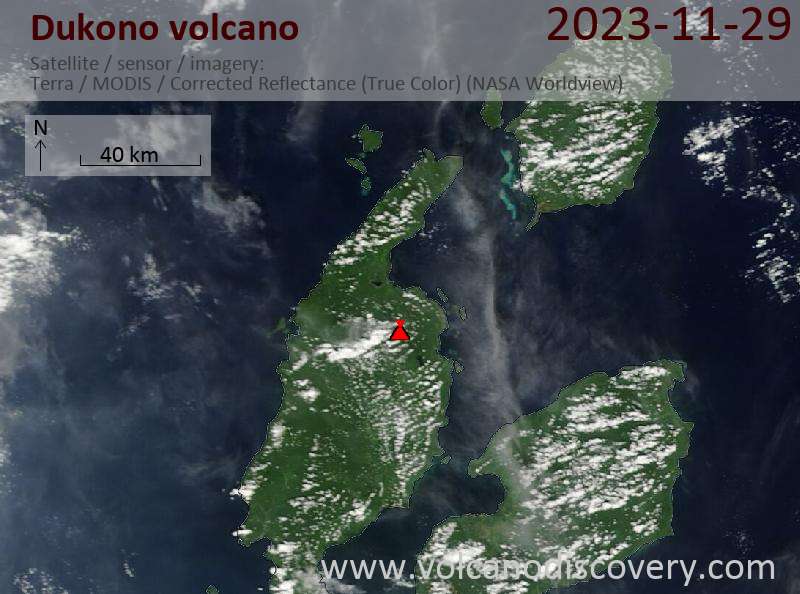 Satellite image of Dukono volcano on 29 Nov 2023