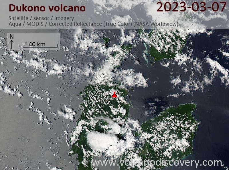 Satellite image of Dukono volcano on  7 Mar 2023