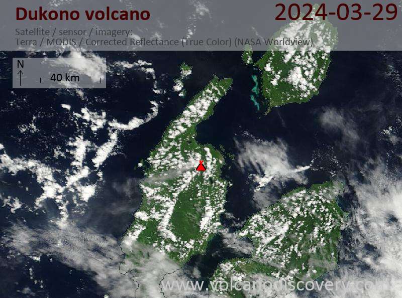 Satellite image of Dukono volcano on 29 Mar 2024
