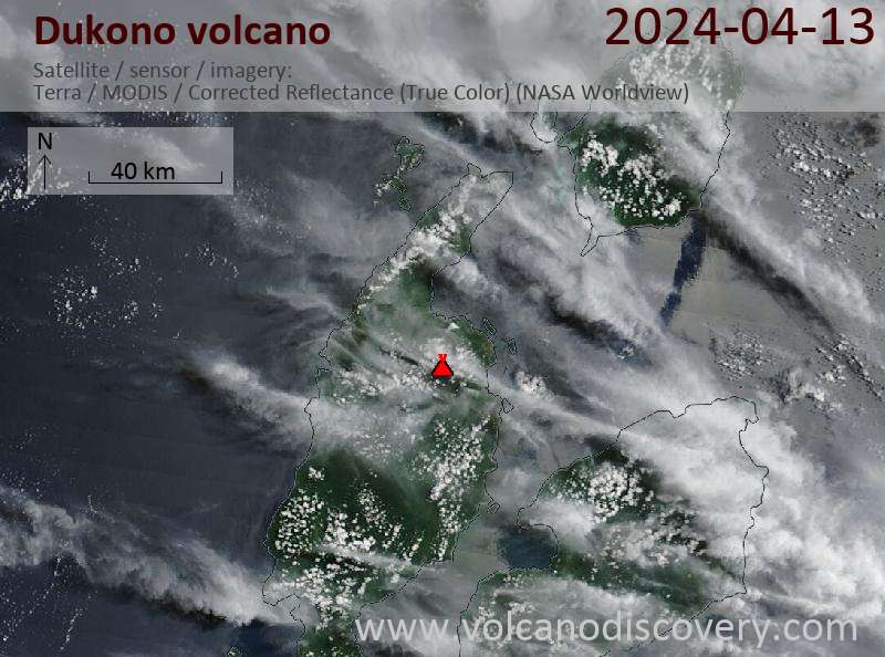 Satellite image of Dukono volcano on 13 Apr 2024