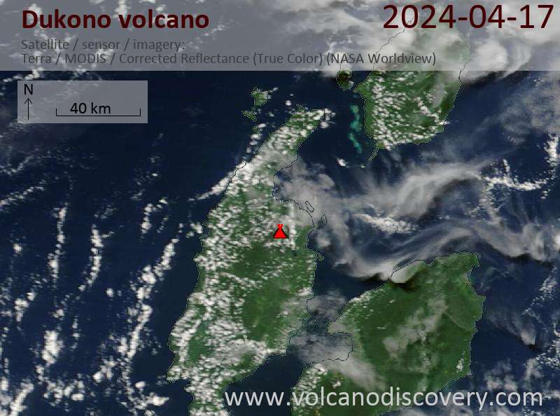 Satellite image of Dukono volcano on 17 Apr 2024