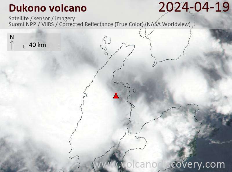 Satellitenbild des Dukono Vulkans am 19 Apr 2024