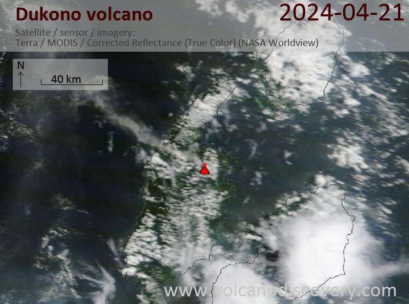 Satellite image of Dukono volcano on 21 Apr 2024