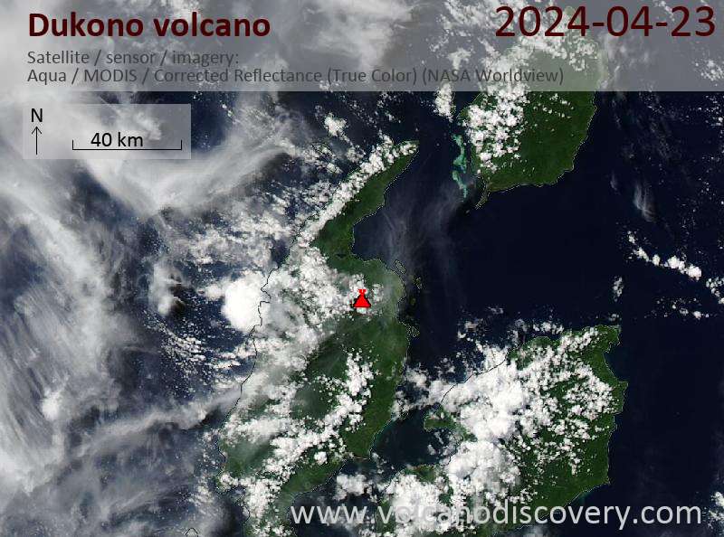 Satellite image of Dukono volcano on 24 Apr 2024