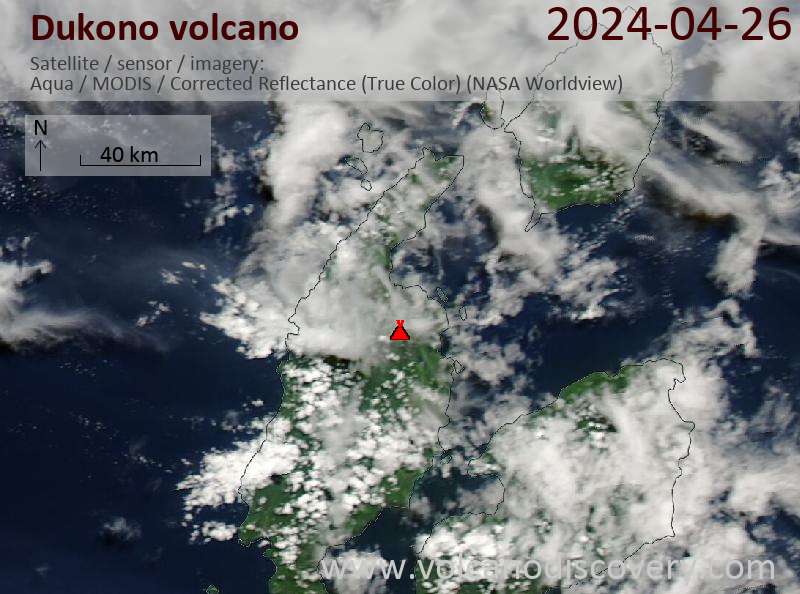 Satellitenbild des Dukono Vulkans am 26 Apr 2024