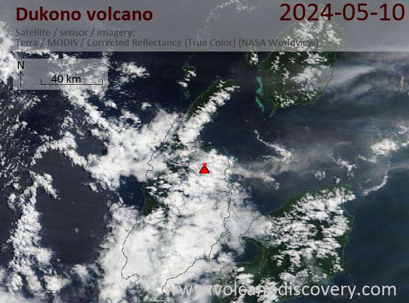 Satellitenbild des Dukono Vulkans am 10 May 2024