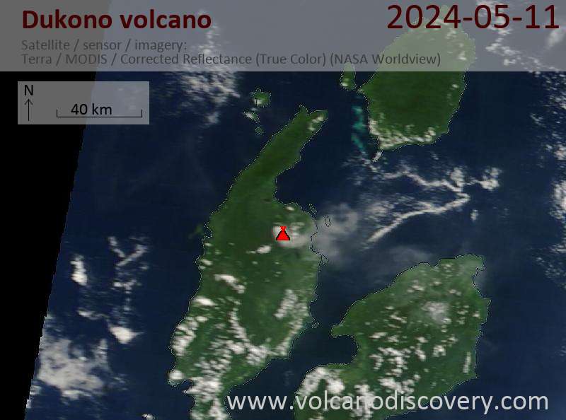 Satellitenbild des Dukono Vulkans am 11 May 2024