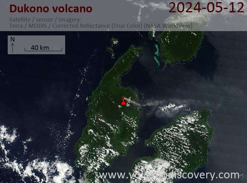 Satellitenbild des Dukono Vulkans am 12 May 2024